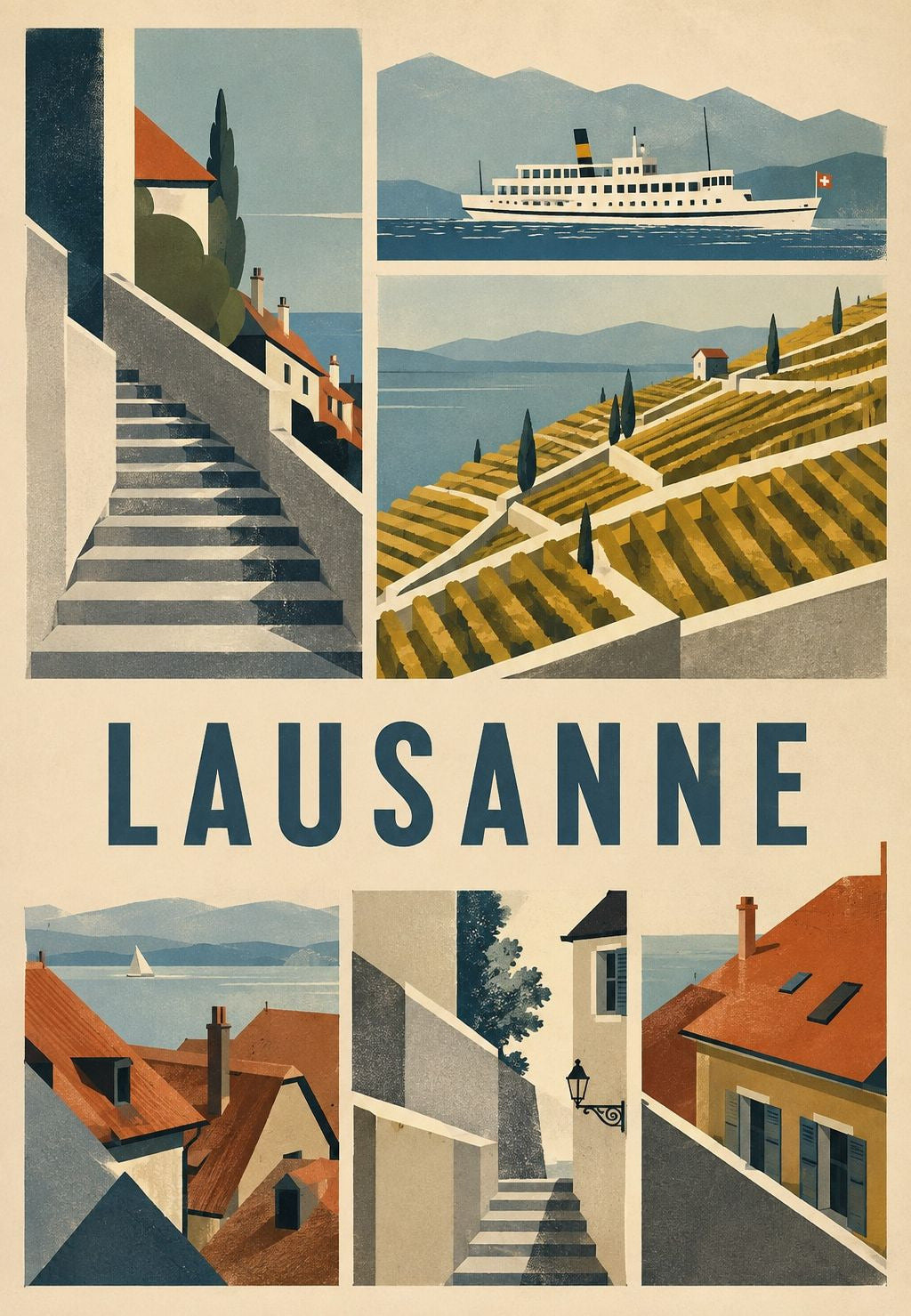 Lausanne, Stairways and Vineyards by Lake Geneva