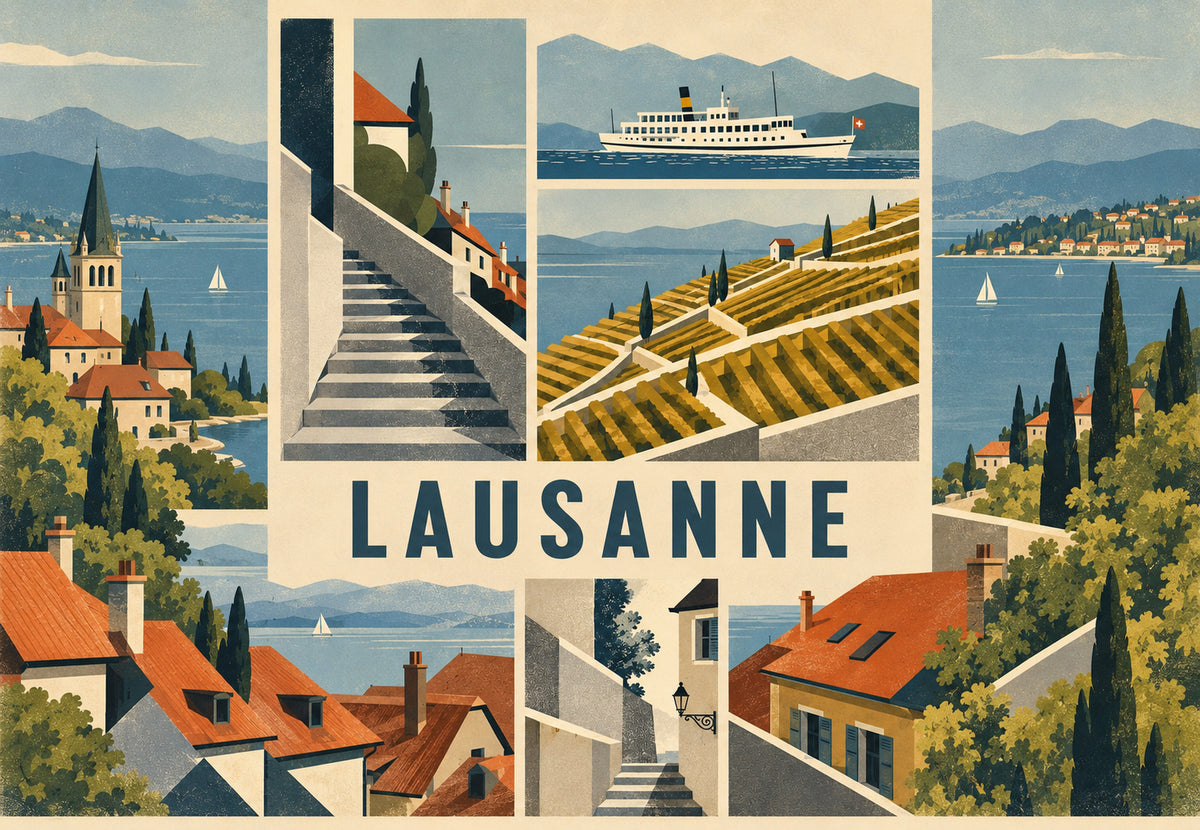 Losanna, scalinate e vigneti del lago Lemano (Orizzontale)