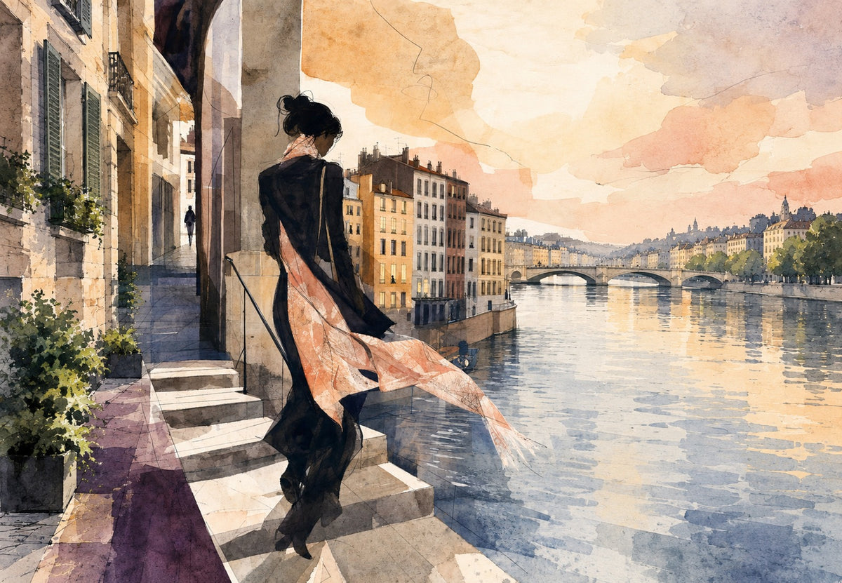The Pink Shawl by the Water (Landscape)