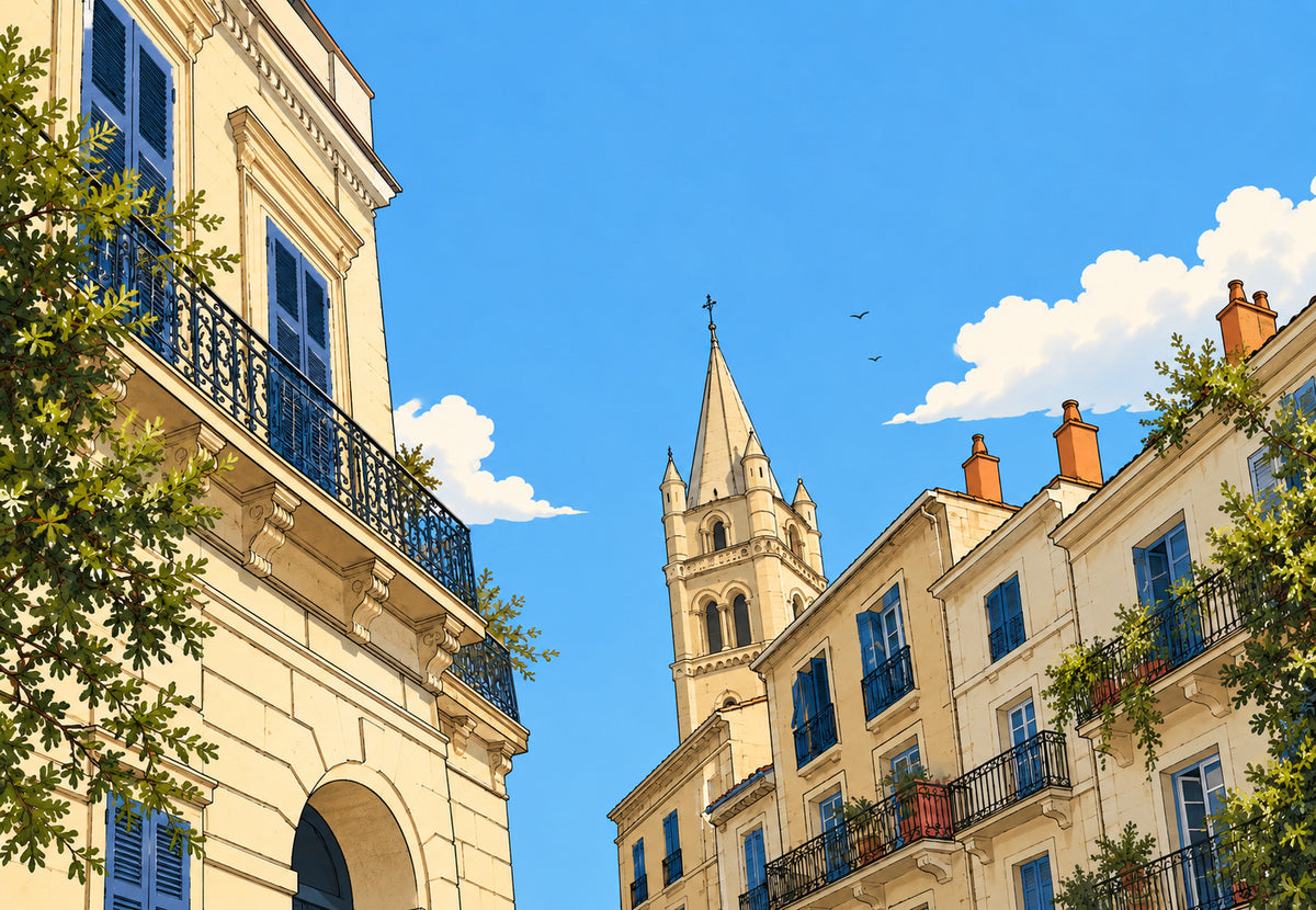 Il campanile tra le facciate di Montpellier (Orizzontale)