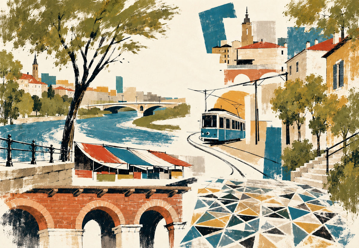 The Blue Tram of Zaragoza (Landscape)