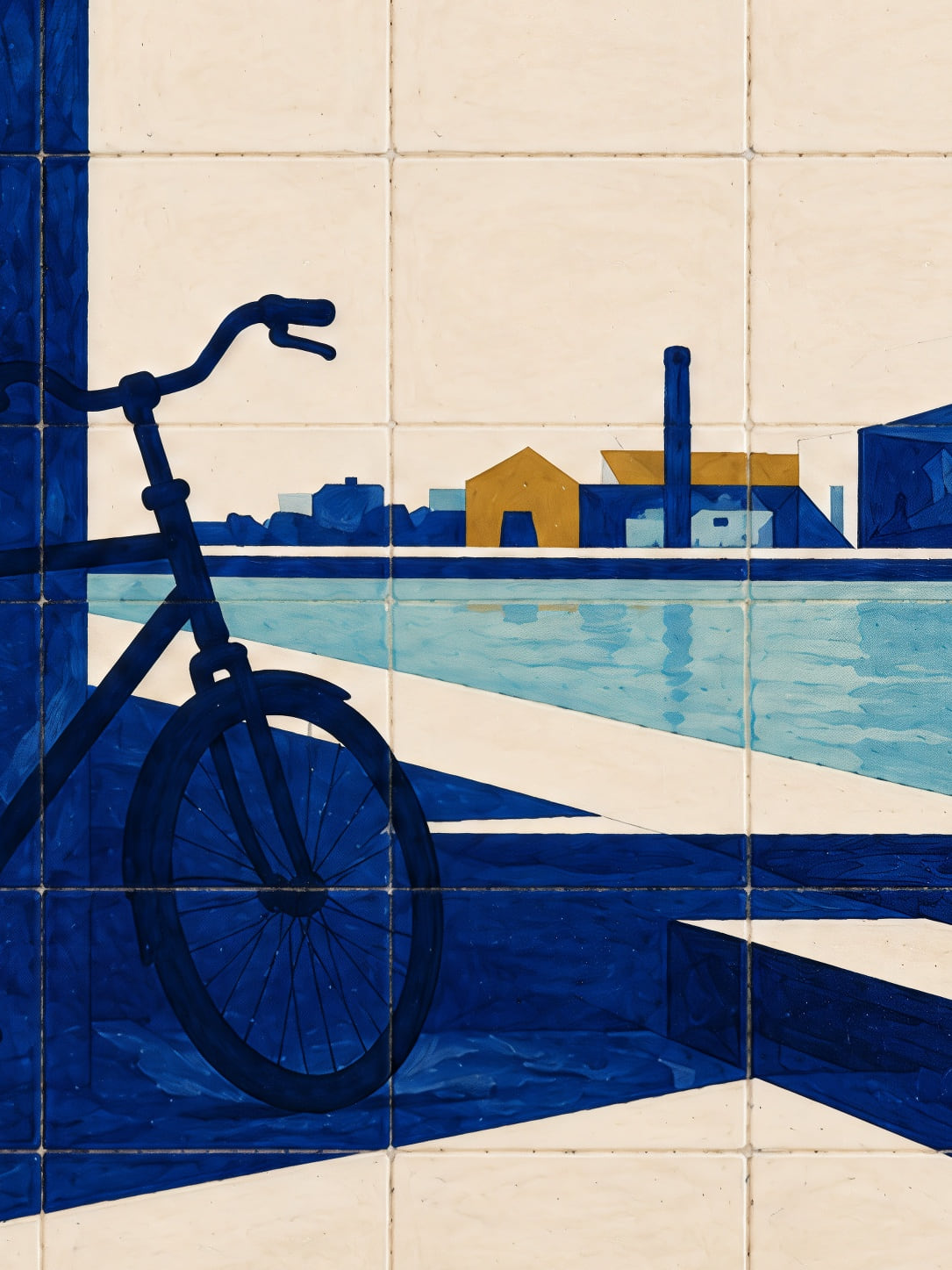 Detail a taille reelle du tirage, affiche ville le velo bleu du quai de copenhague paysage