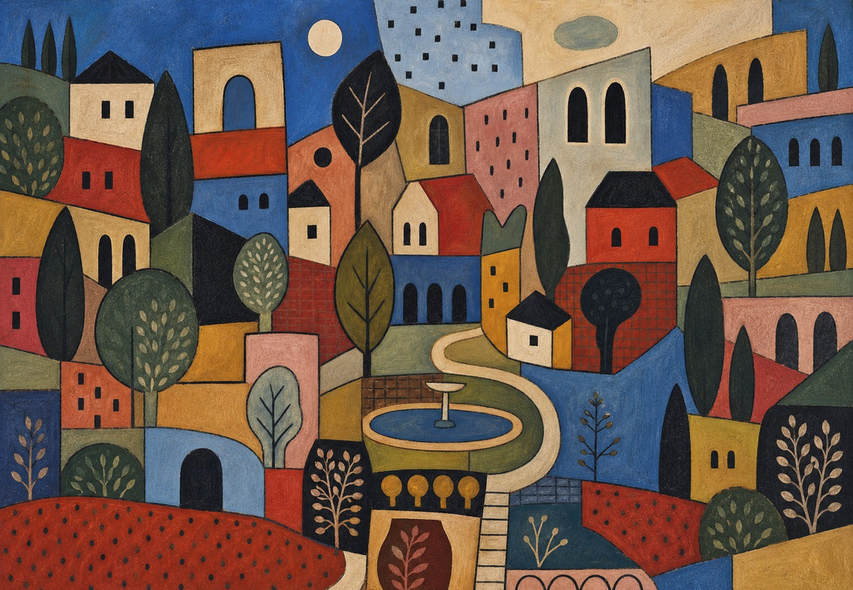 The village around the fountain (Landscape)