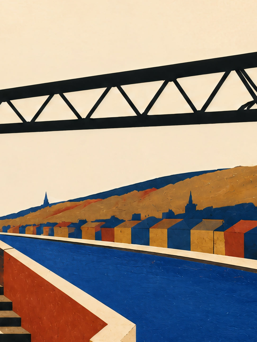 Detail a taille reelle du tirage, affiche ville les quais de la meuse a liege paysage