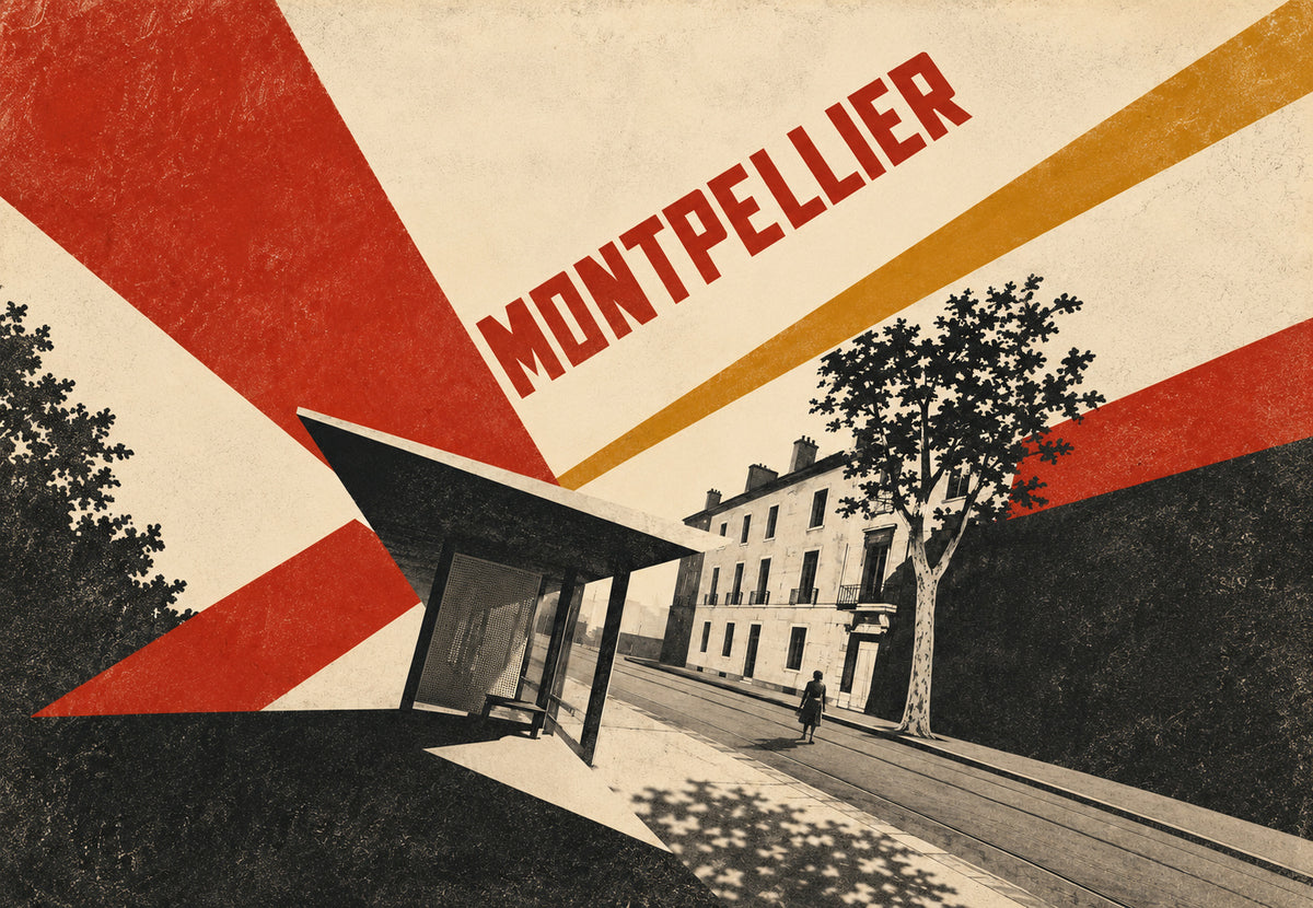 Montpellier, the tram stop beneath the plane trees (Landscape)