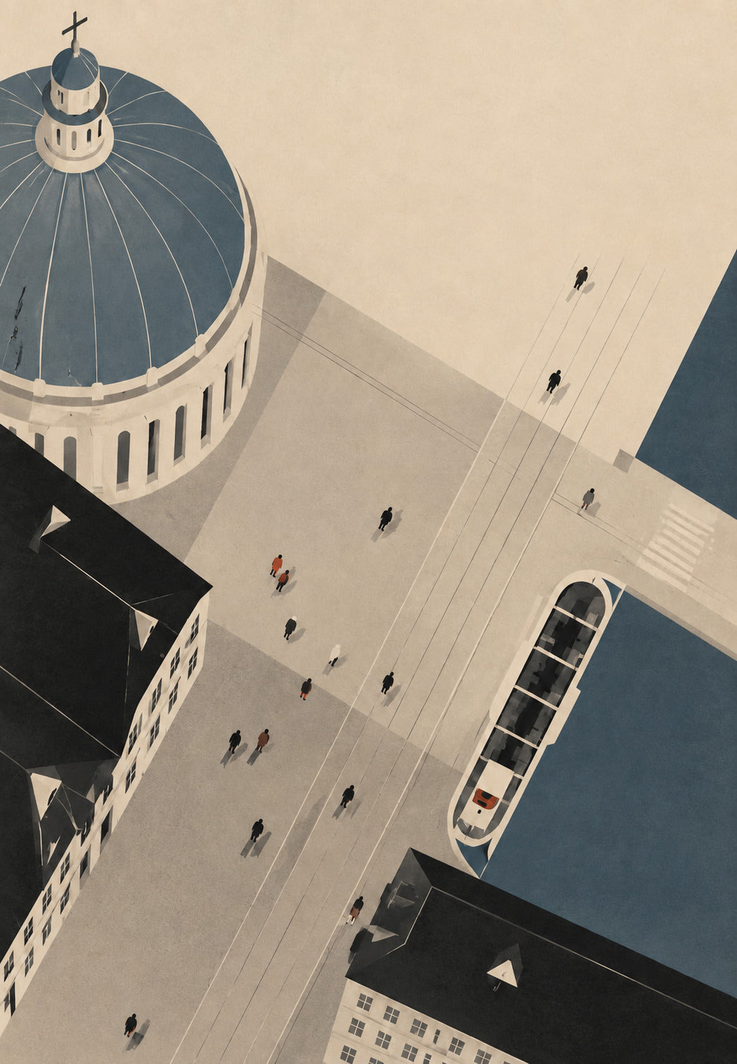 Cúpula azul sobre la plaza vista desde el cielo