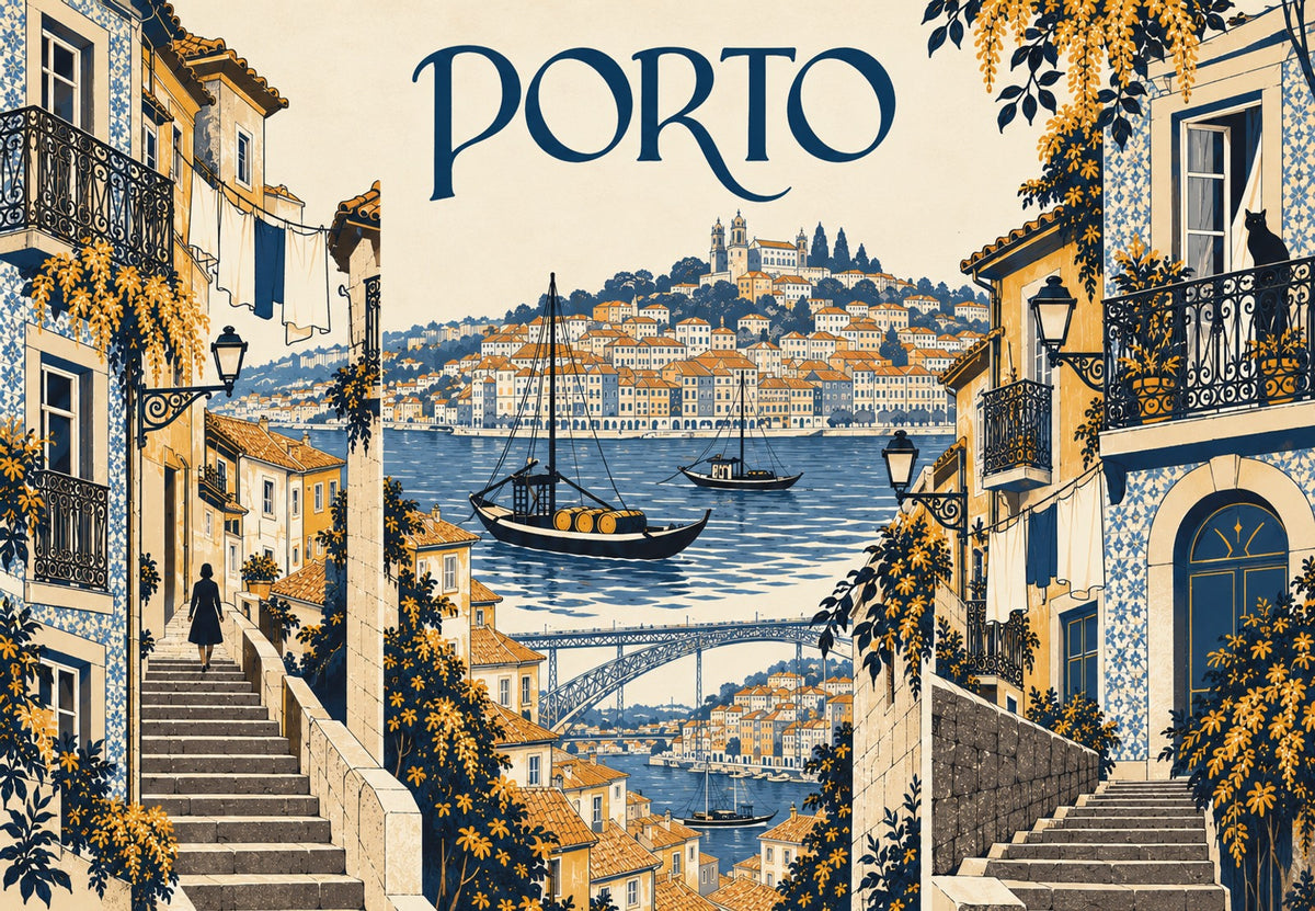 Porto, Treppen und der Fluss (Querformat)