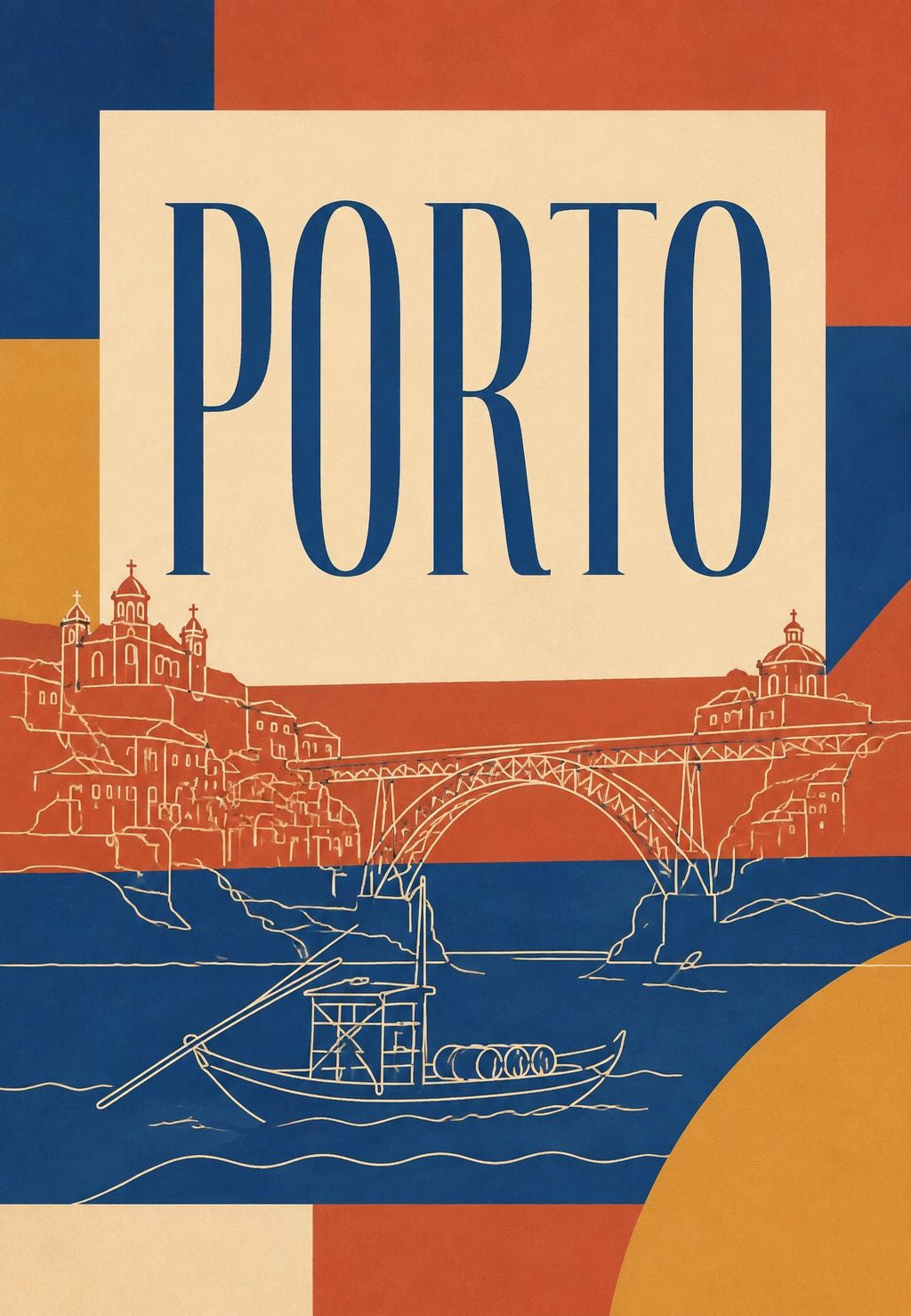 Porto, ponte de ferro e barco no rio