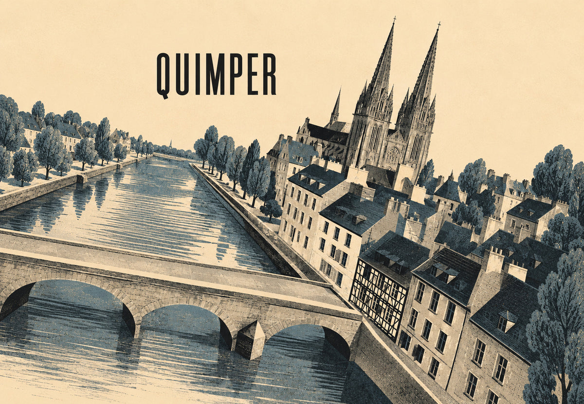 Quimper, Cathedral and Quays of the Odet (Landscape)