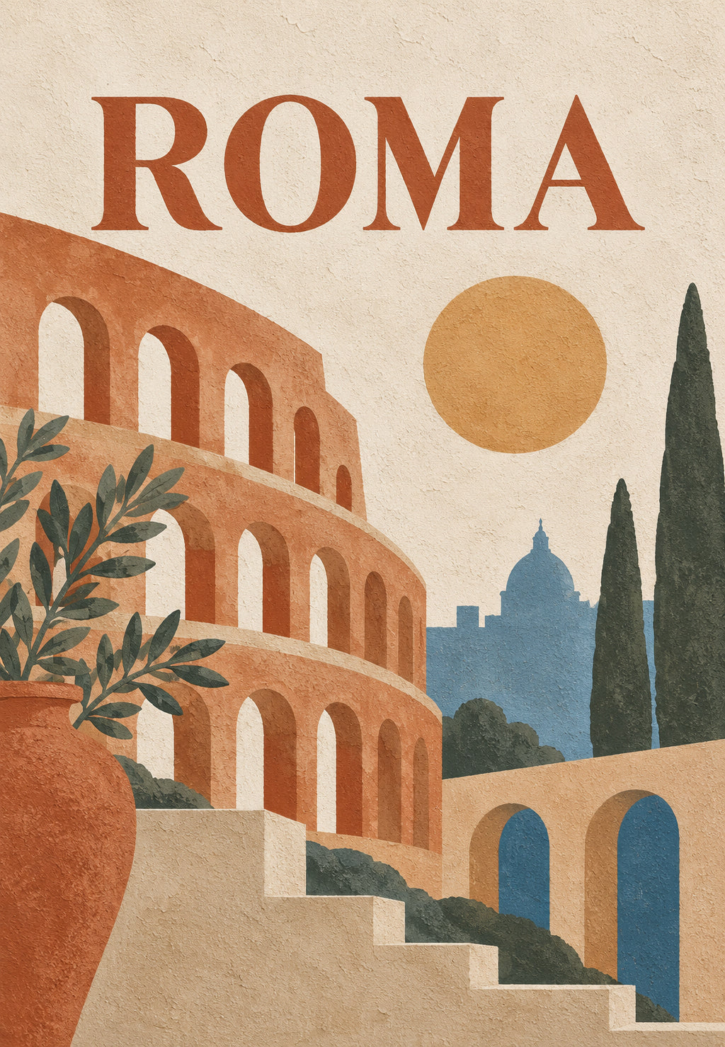 Rome, les arcades et le cyprès