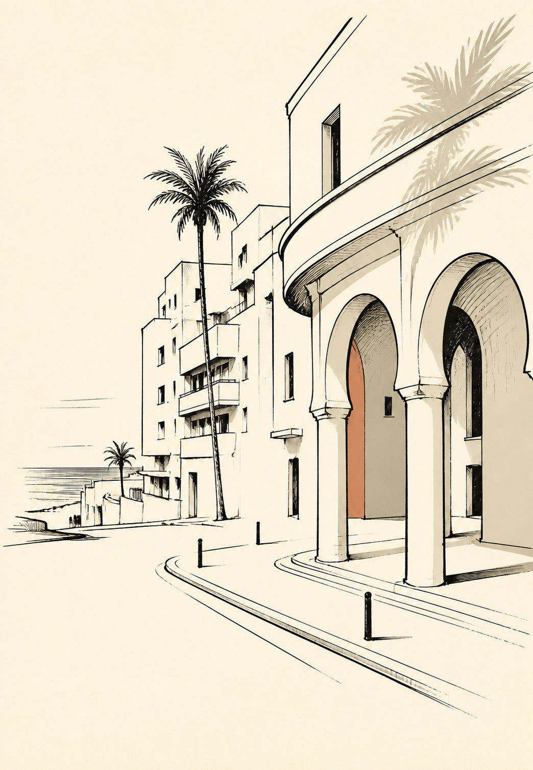 Straße mit Palmen und Arkaden von Casablanca