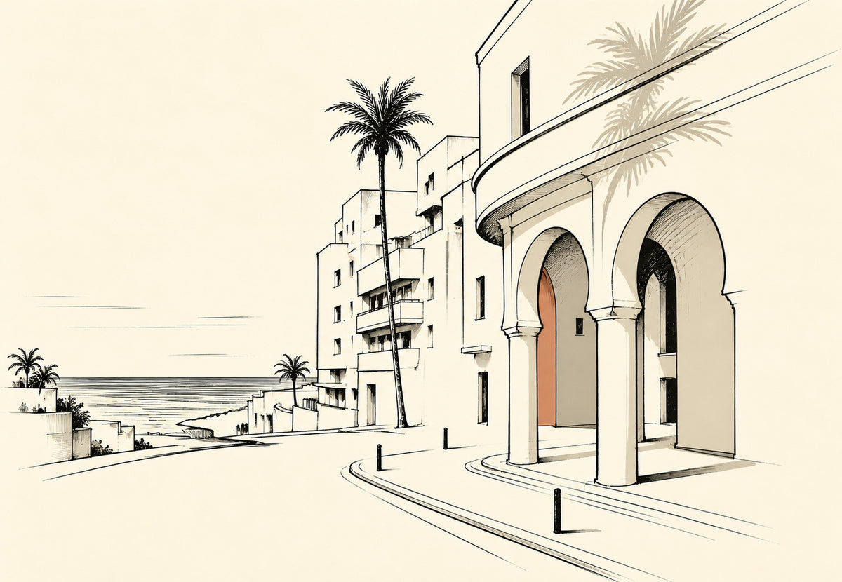 Straat met palmen en bogen van Casablanca (Liggend)