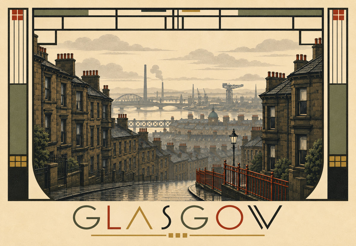 Sloping Street Down to the River in Glasgow (Landscape)