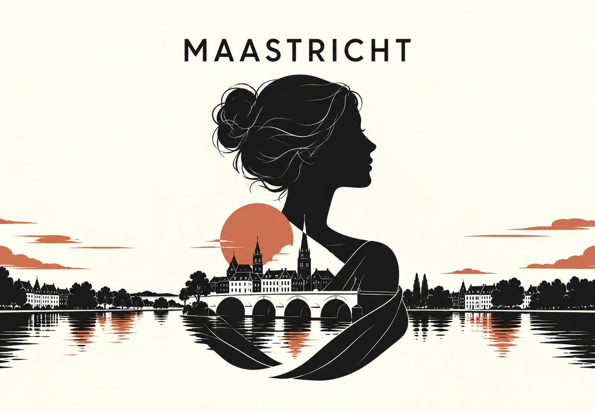 Silhouette and Bridge of Maastricht at Sunset (Landscape)
