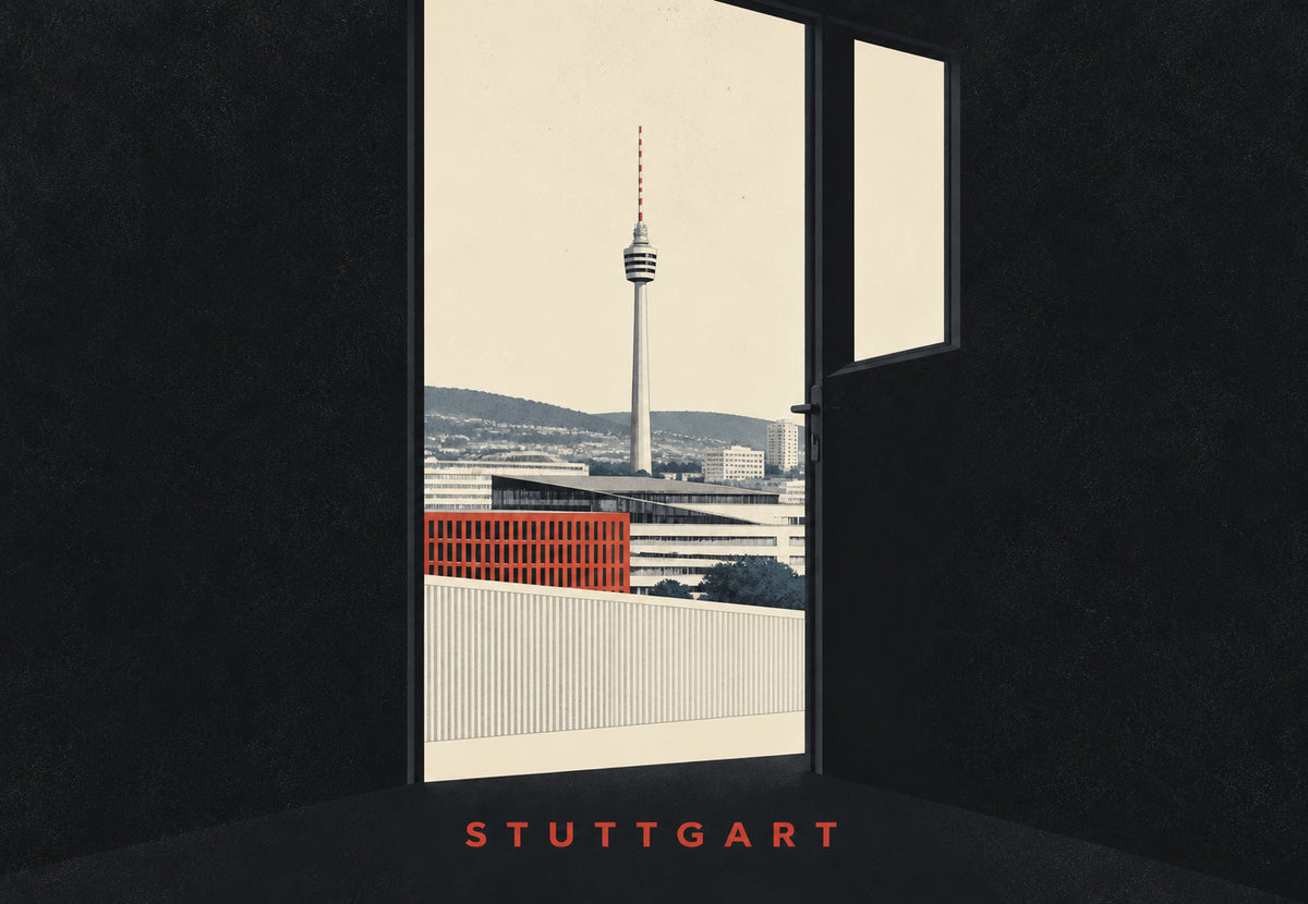 Stuttgart hinter einer halb geöffneten Tür (Querformat)