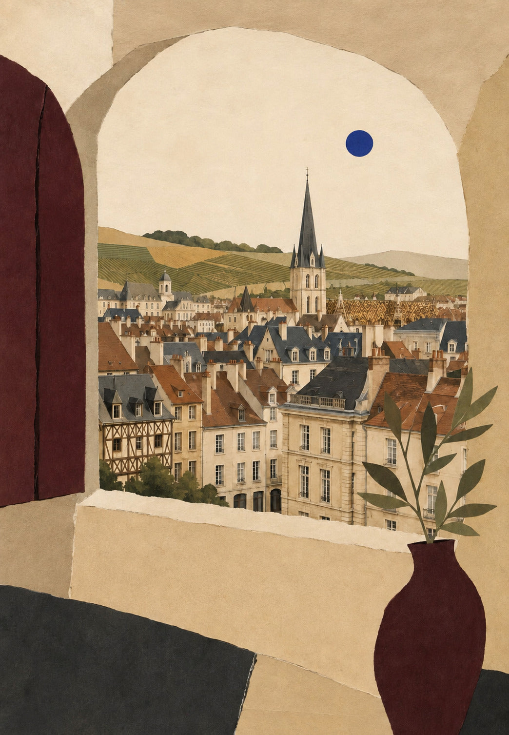 Rooftops of the Town Through the Window