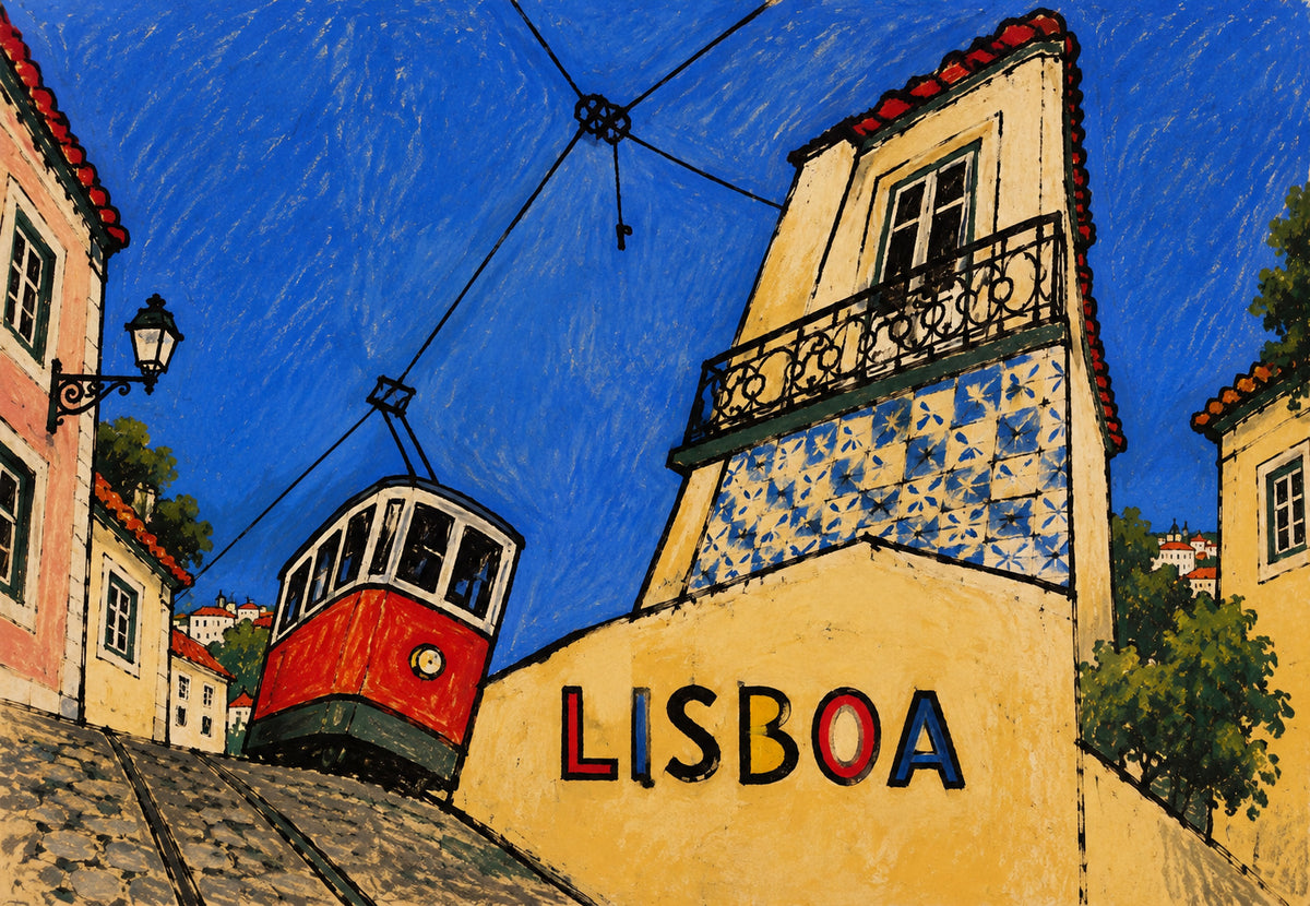Rote Straßenbahn in Lissabon (Querformat)