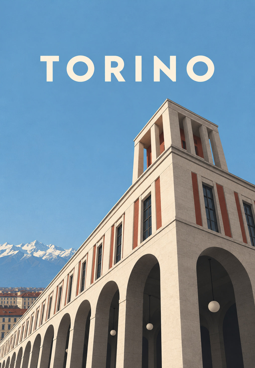 Turin, les arcades sous le ciel bleu