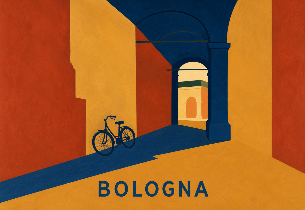 Vélo sous les arcades de Bologne (Paysage)