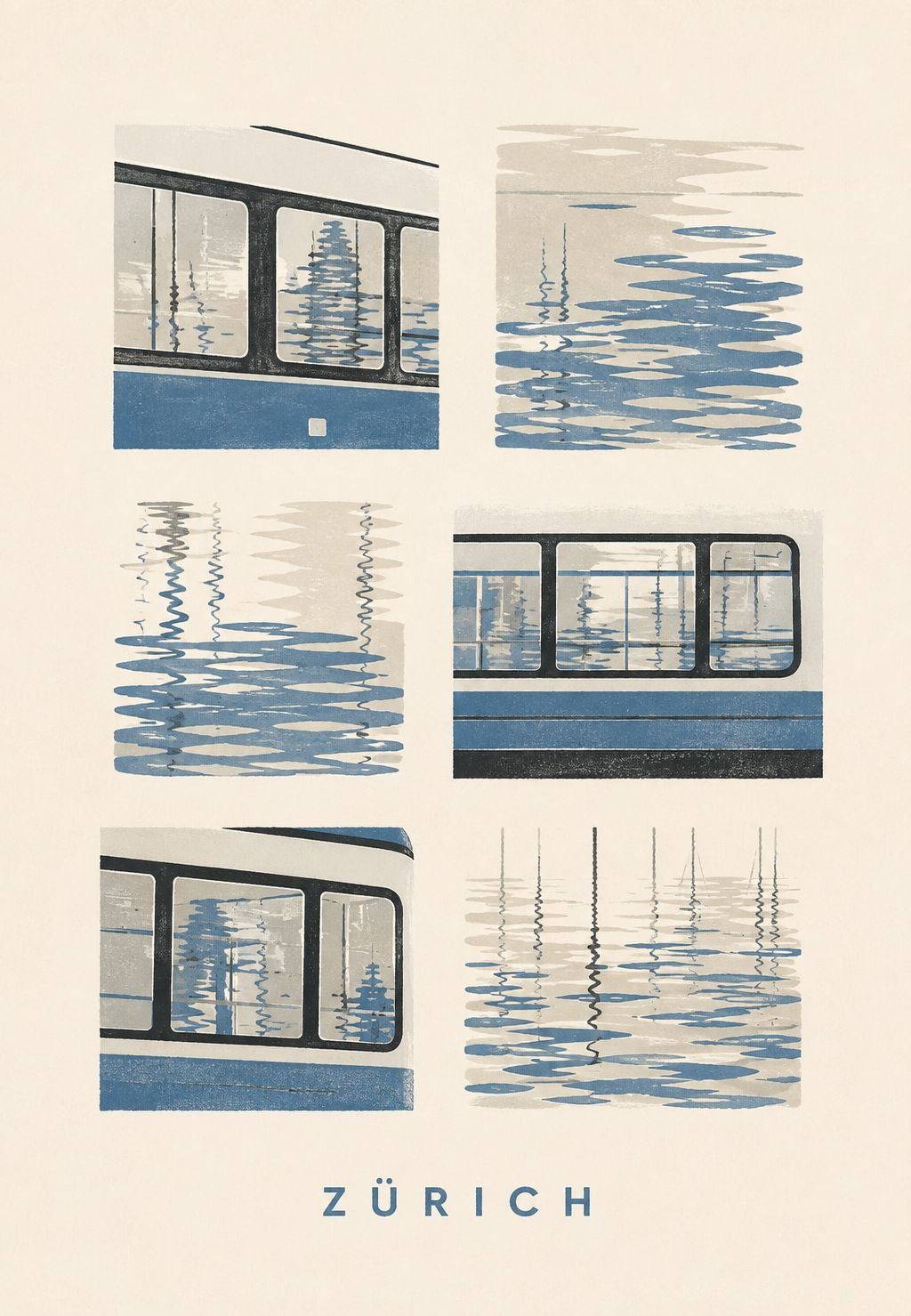 Zürich, Tram und Wasserspiegelungen