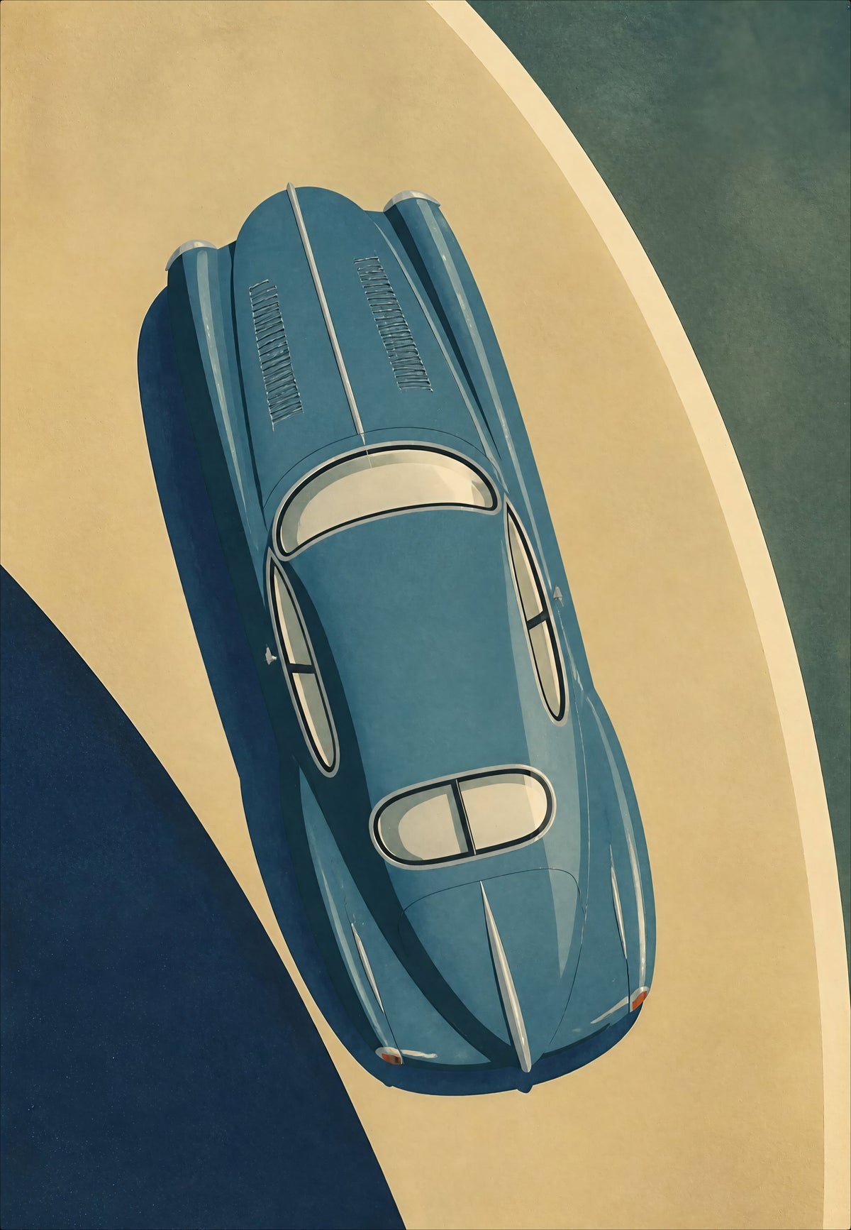 Il coupé blu visto dall'alto