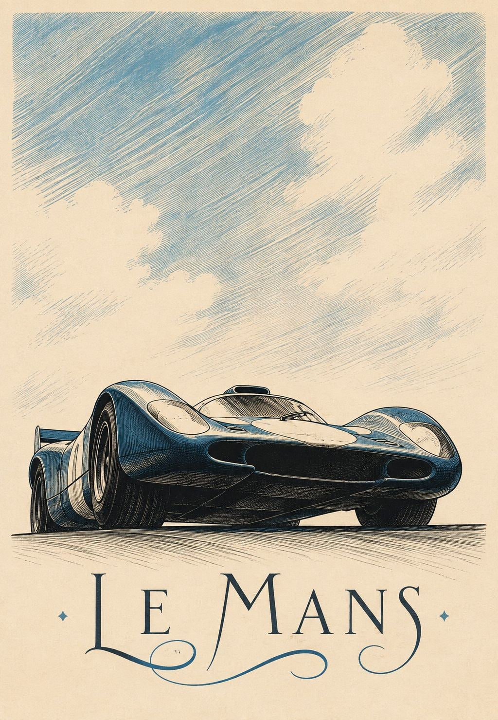 Modré závodní auto z Le Mans