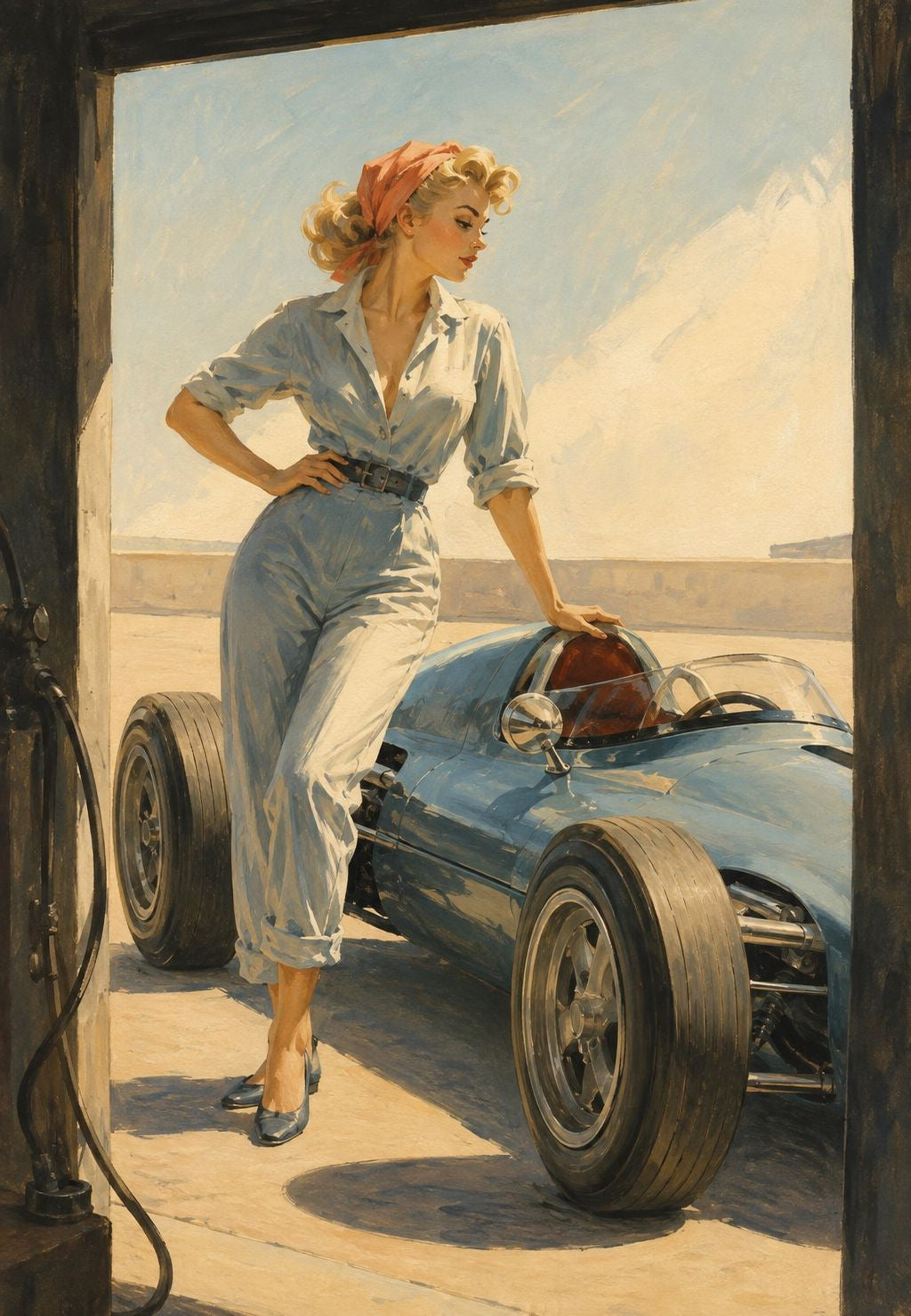 The Mechanic and the Blue Race Car