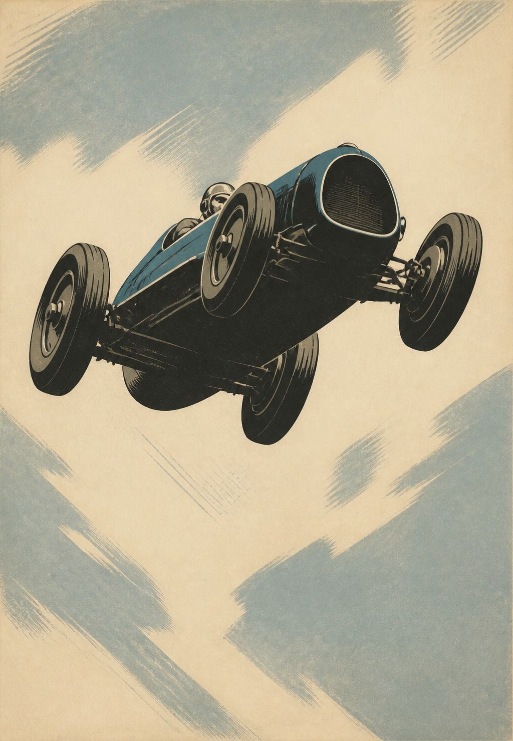 The Blue Race Car Taking Flight