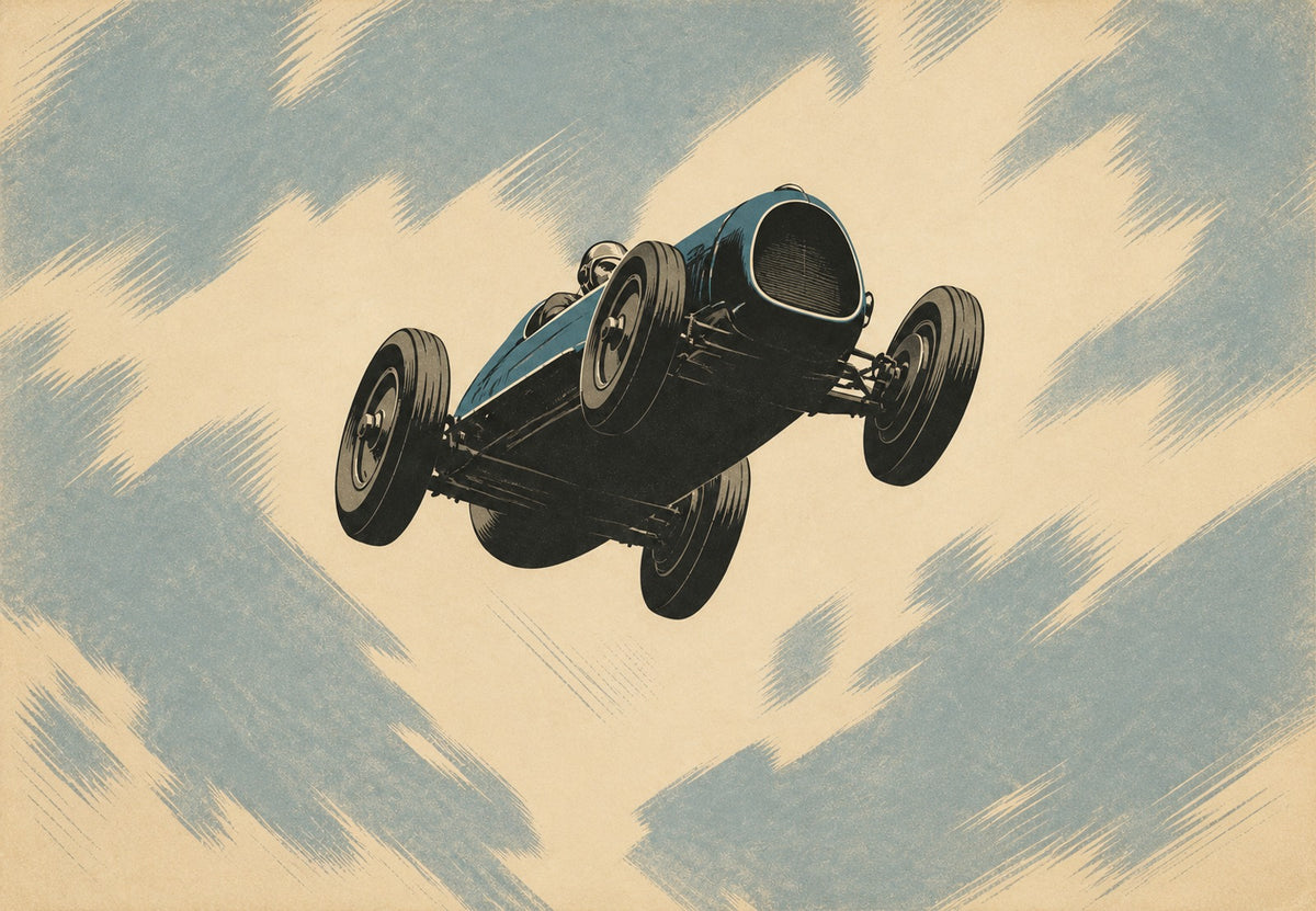 The Blue Race Car Taking Flight (Landscape)