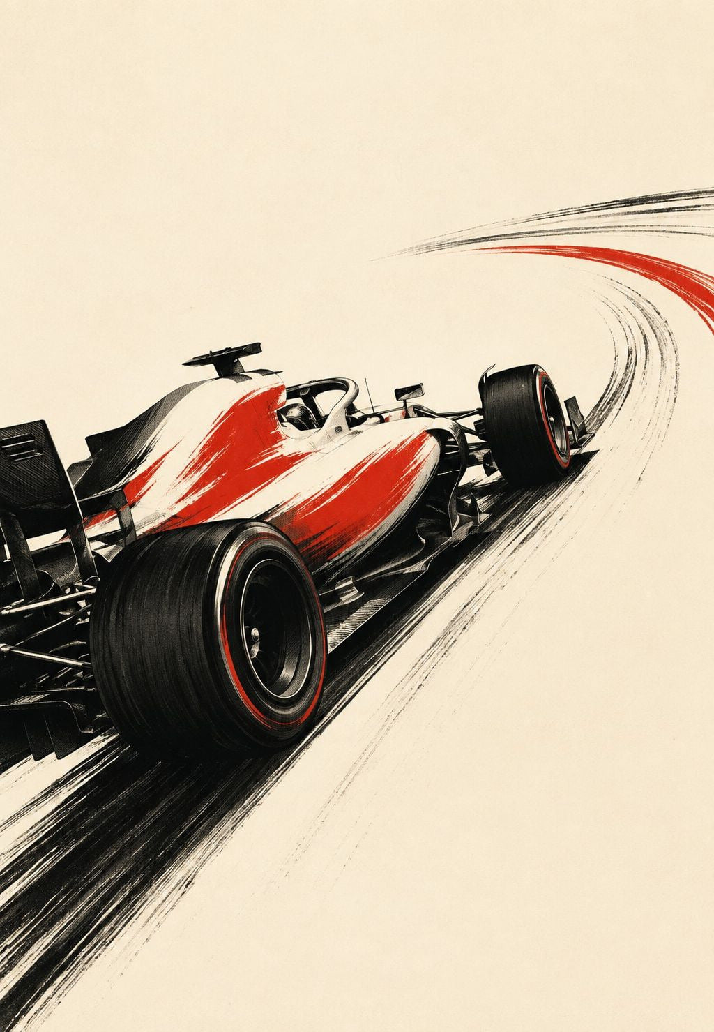 The Formula 1 car in the corner