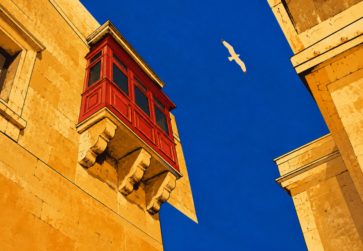 Röd balkong i Malta (Liggande)