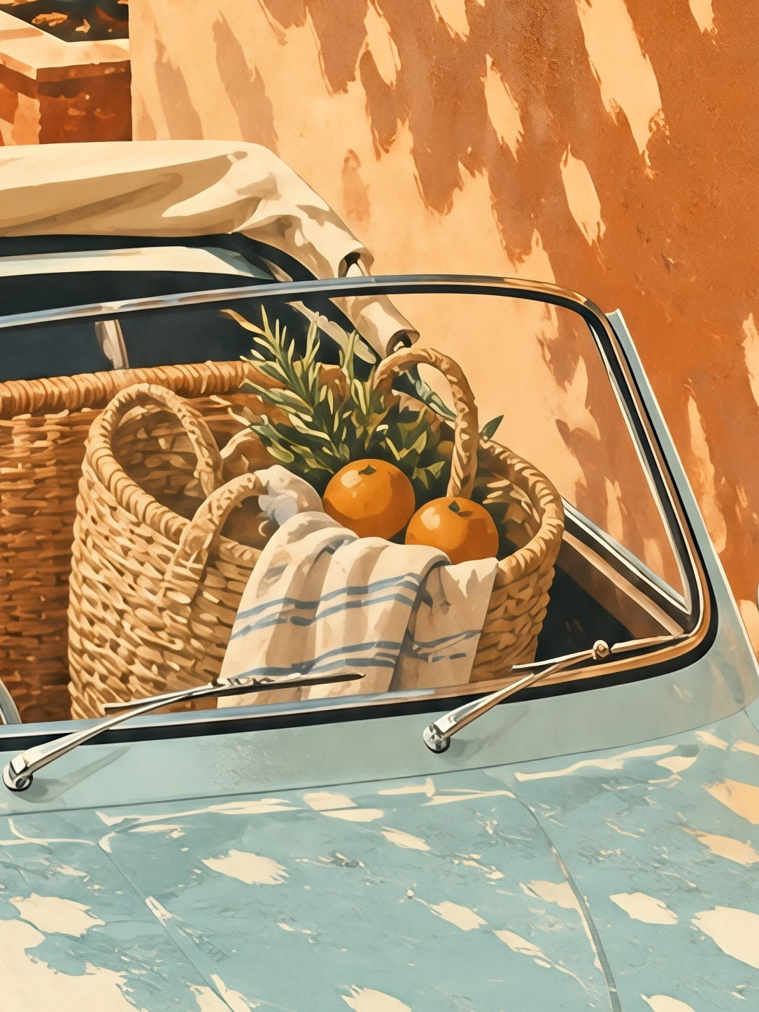 Detail a taille reelle du tirage, affiche voyage citrus cruise cabriolet bleu