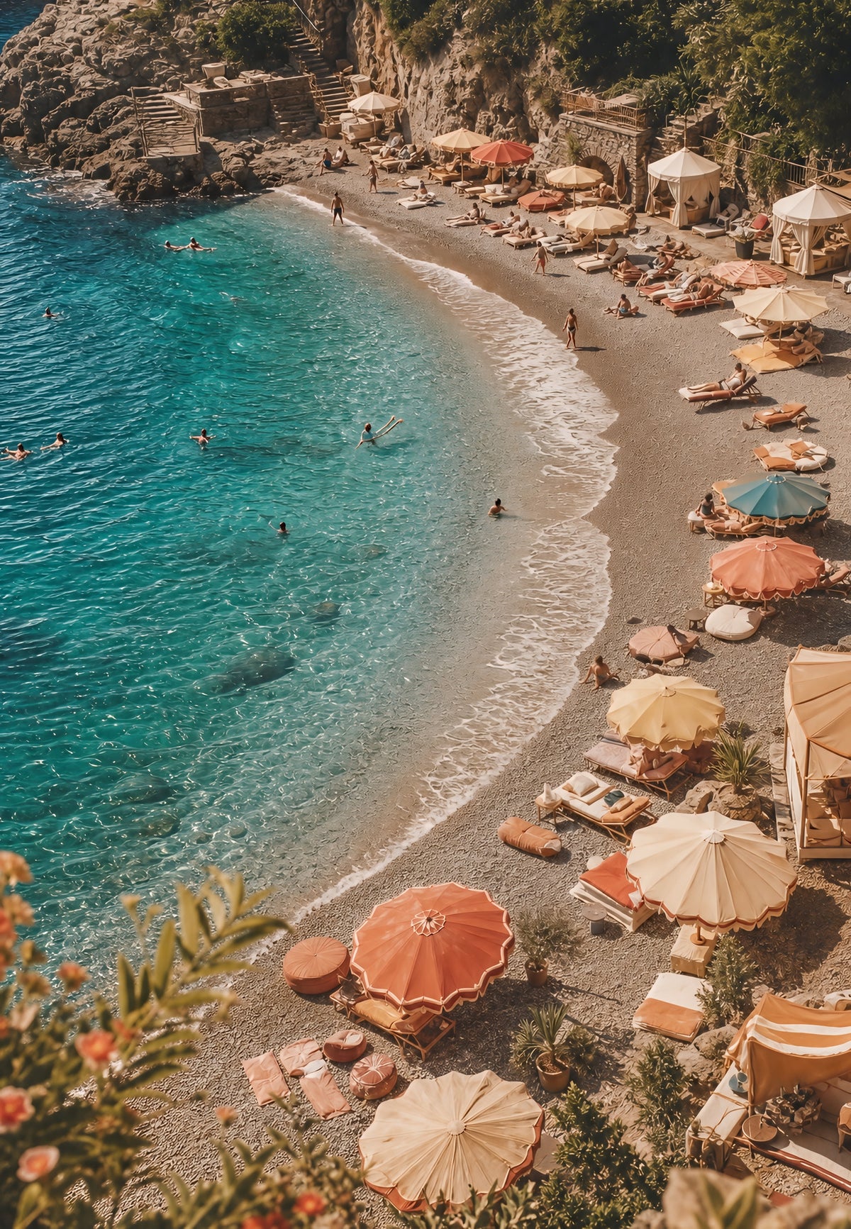 Die Bucht mit Sonnenschirmen