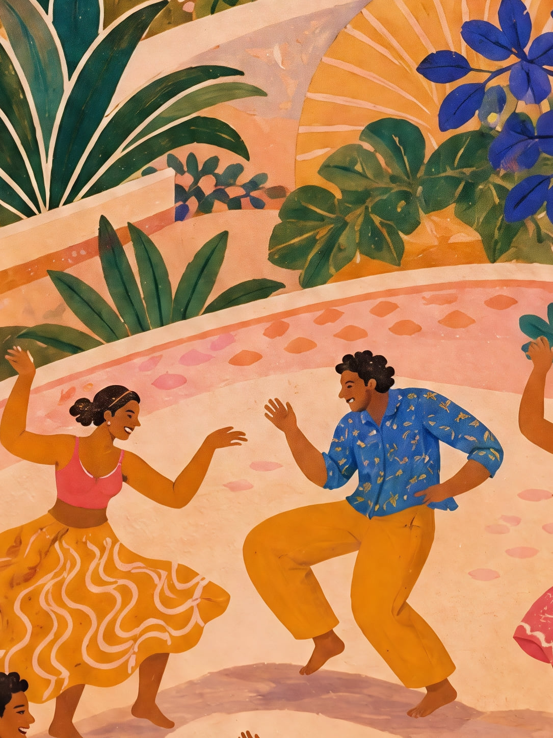 Detail a taille reelle du tirage, affiche voyage danse sous le soleil corail