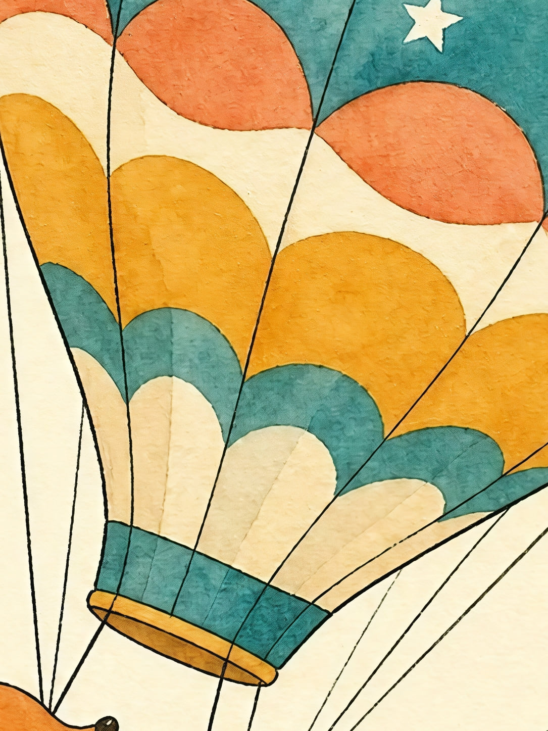 Detail a taille reelle du tirage, affiche voyage en montgolfiere renard tortue