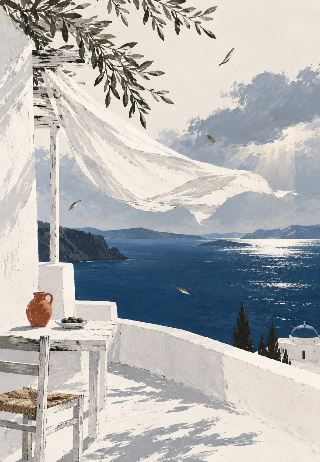 Grecia, el velo blanco en la terraza