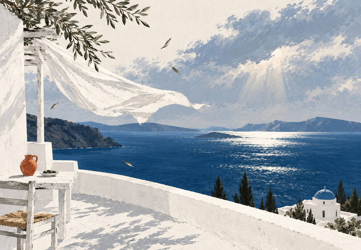 Greece, the White Veil on the Terrace (Landscape)