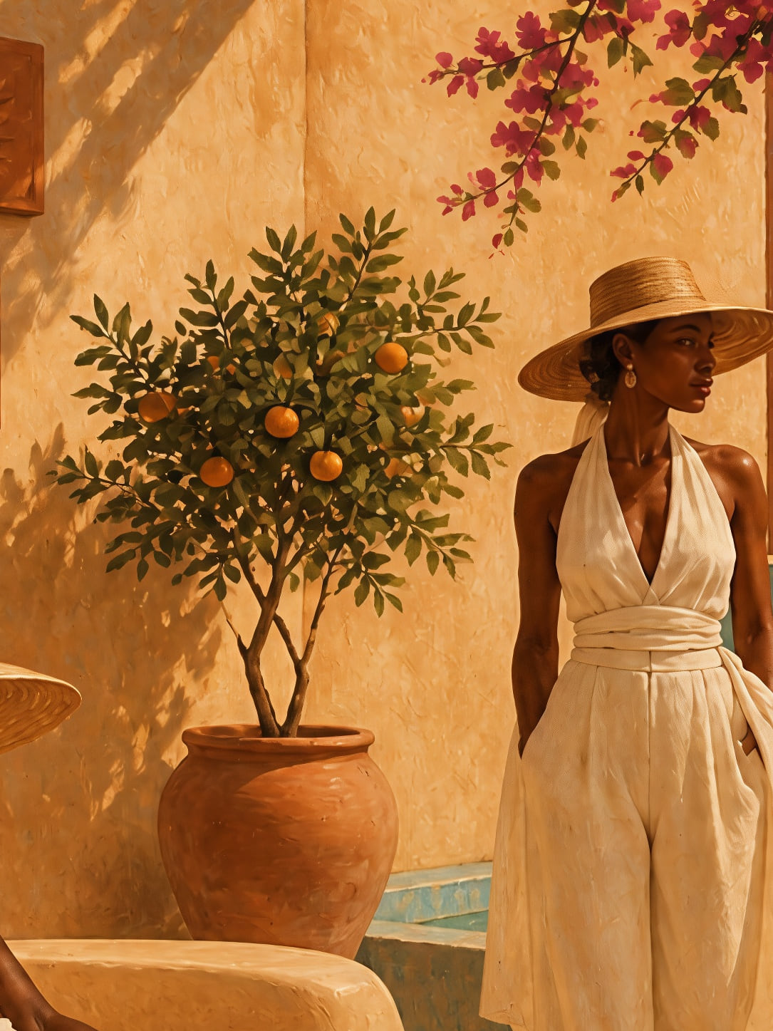 Detail a taille reelle du tirage, affiche voyage l heure douce sous le bougainvillier paysage