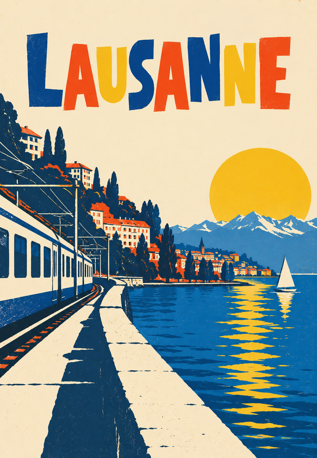 Lausanne, Seepromenade bei Sonnenuntergang