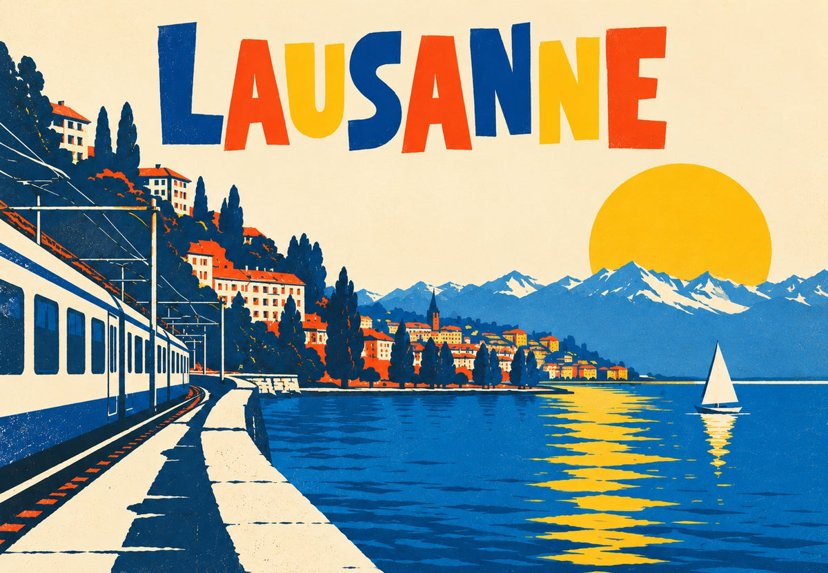 Lausanne, Lake Quay at Sunset (Landscape)