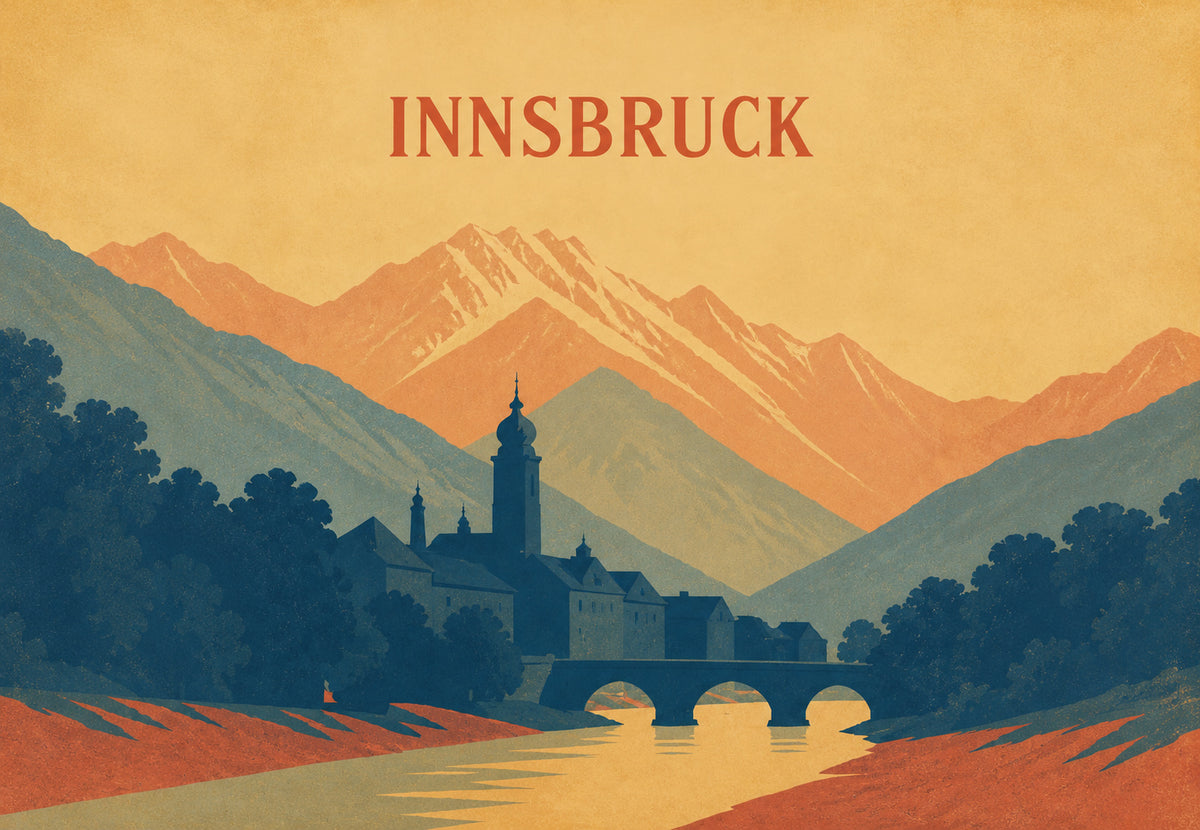 Innsbruck's Bell Tower Facing the Alps (Landscape)