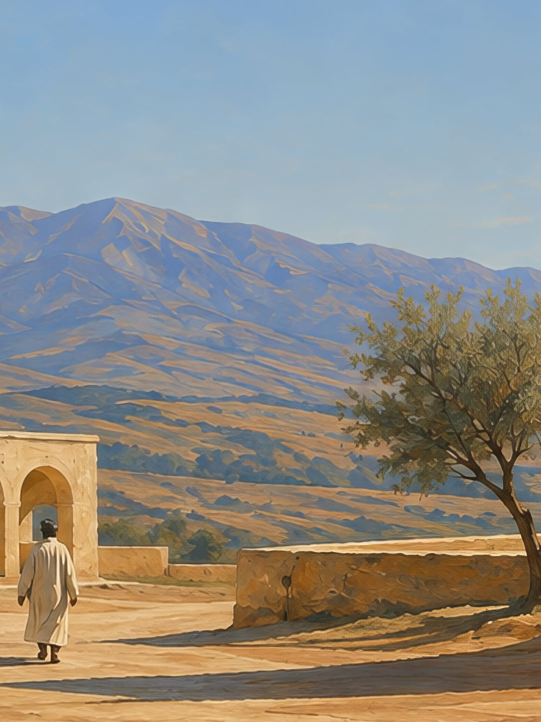 Detail a taille reelle du tirage, affiche voyage le portail sur la cour ensoleillee paysage