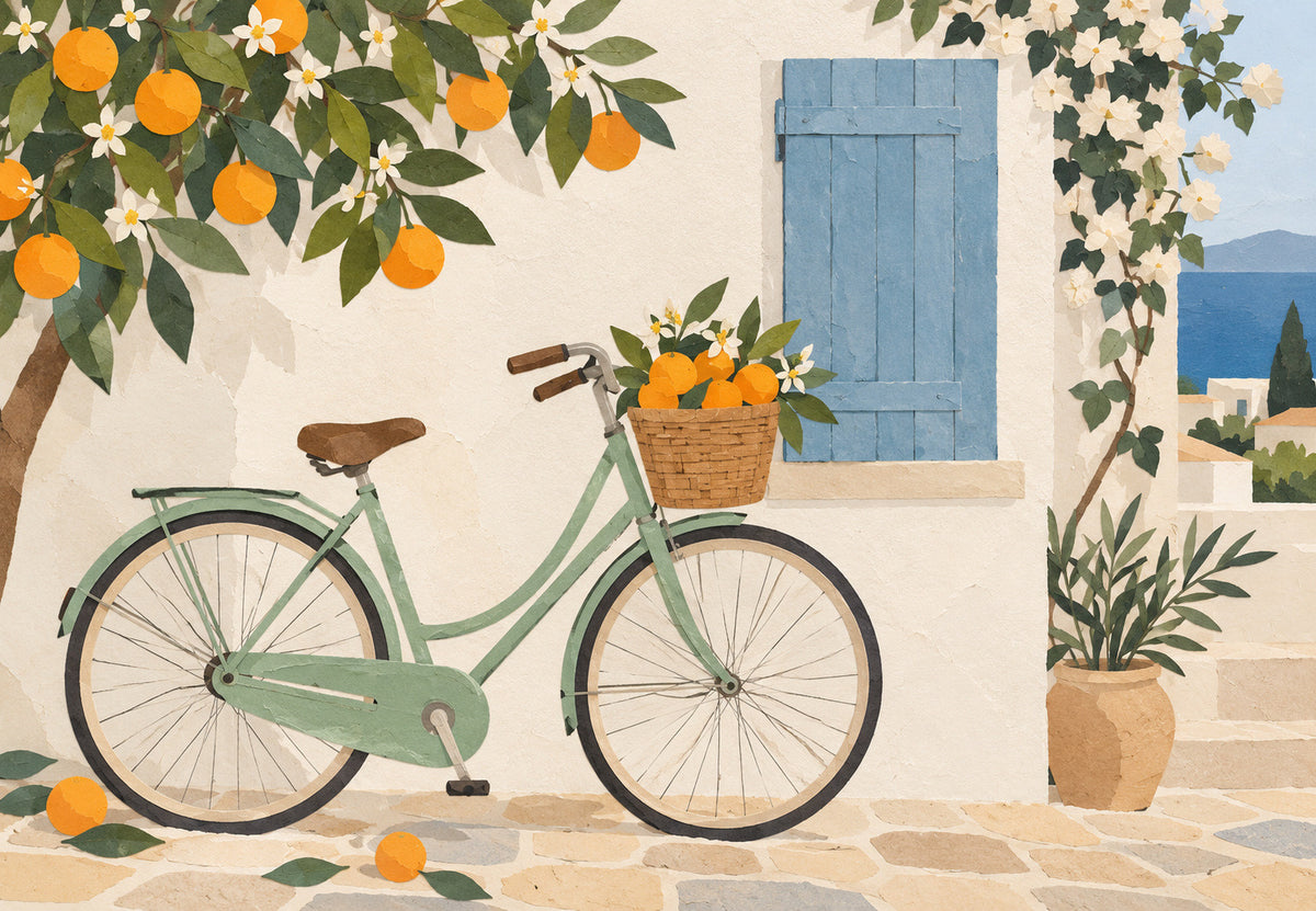 Le vélo au panier d'agrumes (Paysage)