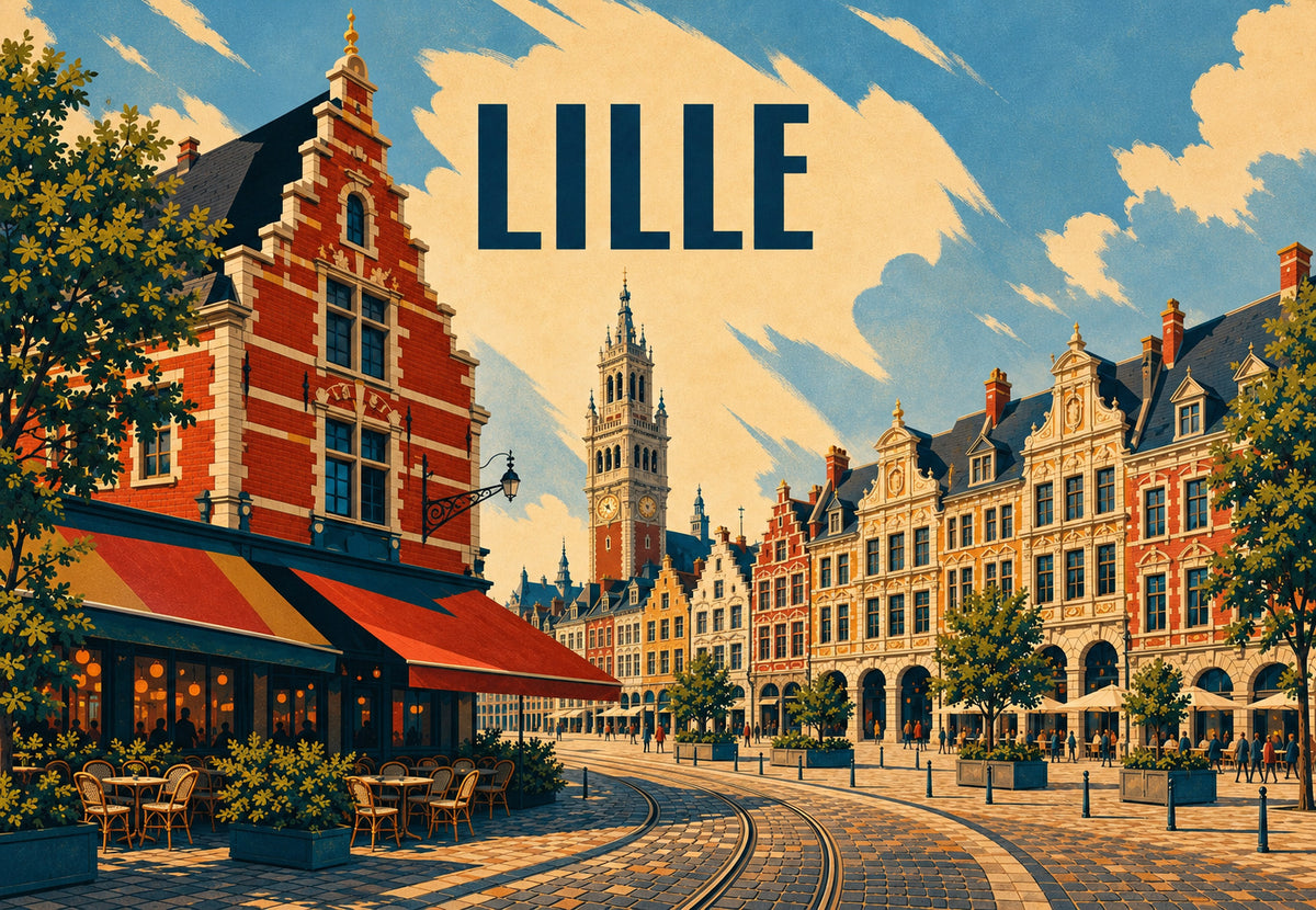 Lille - Terasa kavárny na Grand-Place (Na šířku)