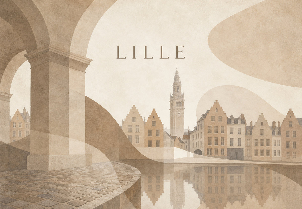 Lille - Der Belfried im hellen Dunst (Querformat)