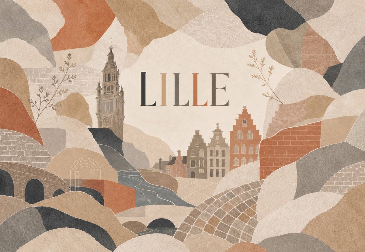 Lille - Het belfort in gescheurd papier (Liggend)