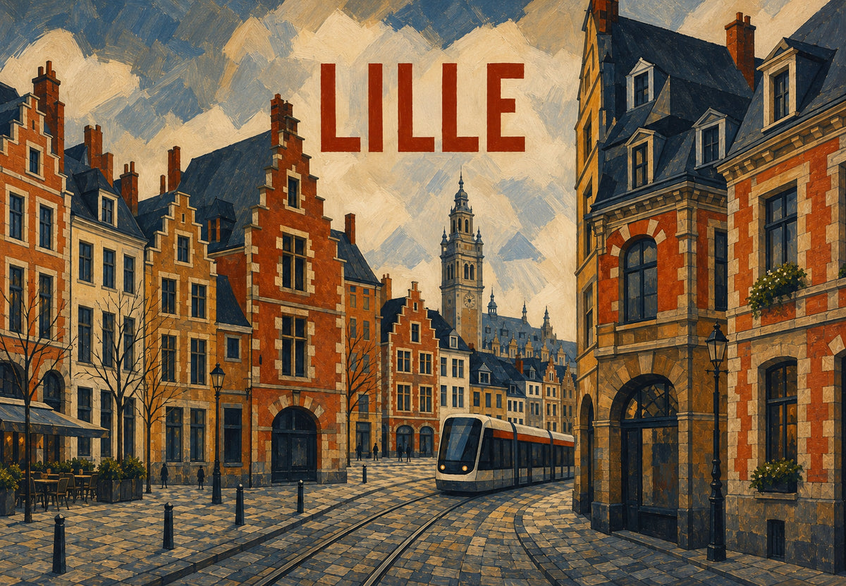 Lille - Die Straßenbahn in der Pflastergasse (Querformat)