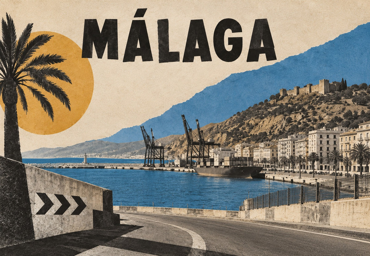 Málaga, Palm Tree and Harbor (Landscape)