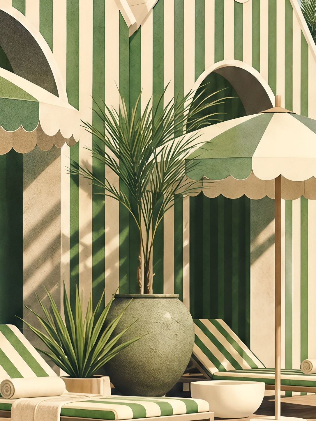 Detail a taille reelle du tirage, affiche voyage piscine rayures vertes