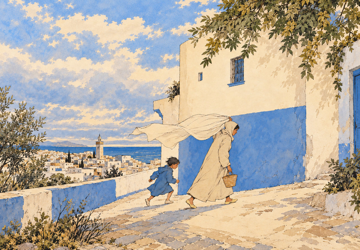 Die blaue Gasse von Rabat (Querformat)